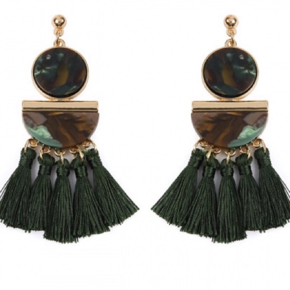 Azure Bleu Boutique Jewelry - TURQUOISE GREEN TASSEL GOLD &BLACK RESIN EARRINGS